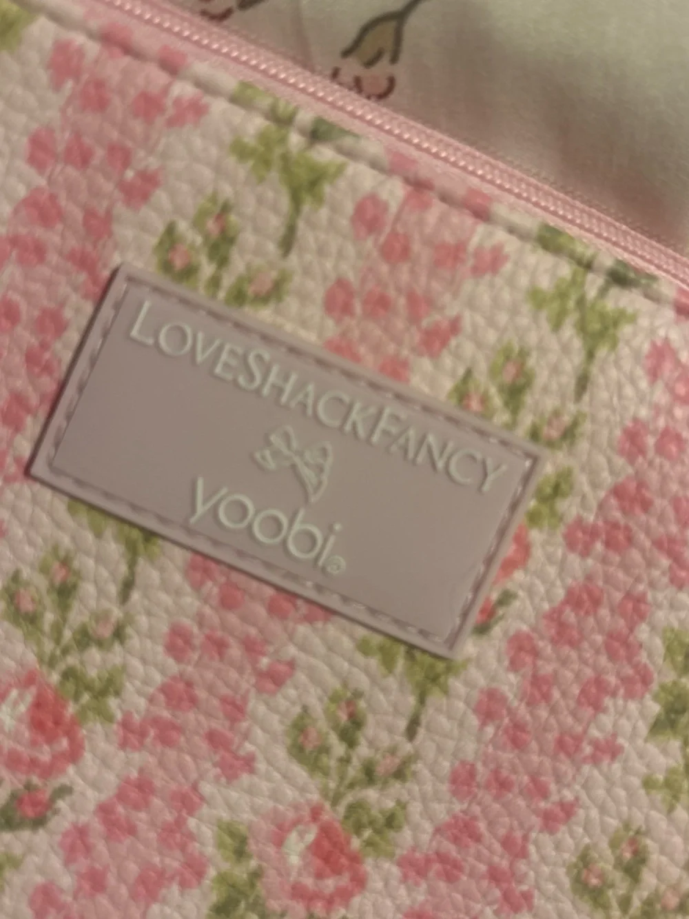 LoveShackFancy Pink Rose Stripe & Blue Floral Ruffle Cosmetic Pouches